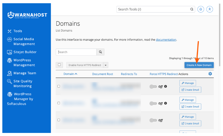 Tombol Create A New Domain