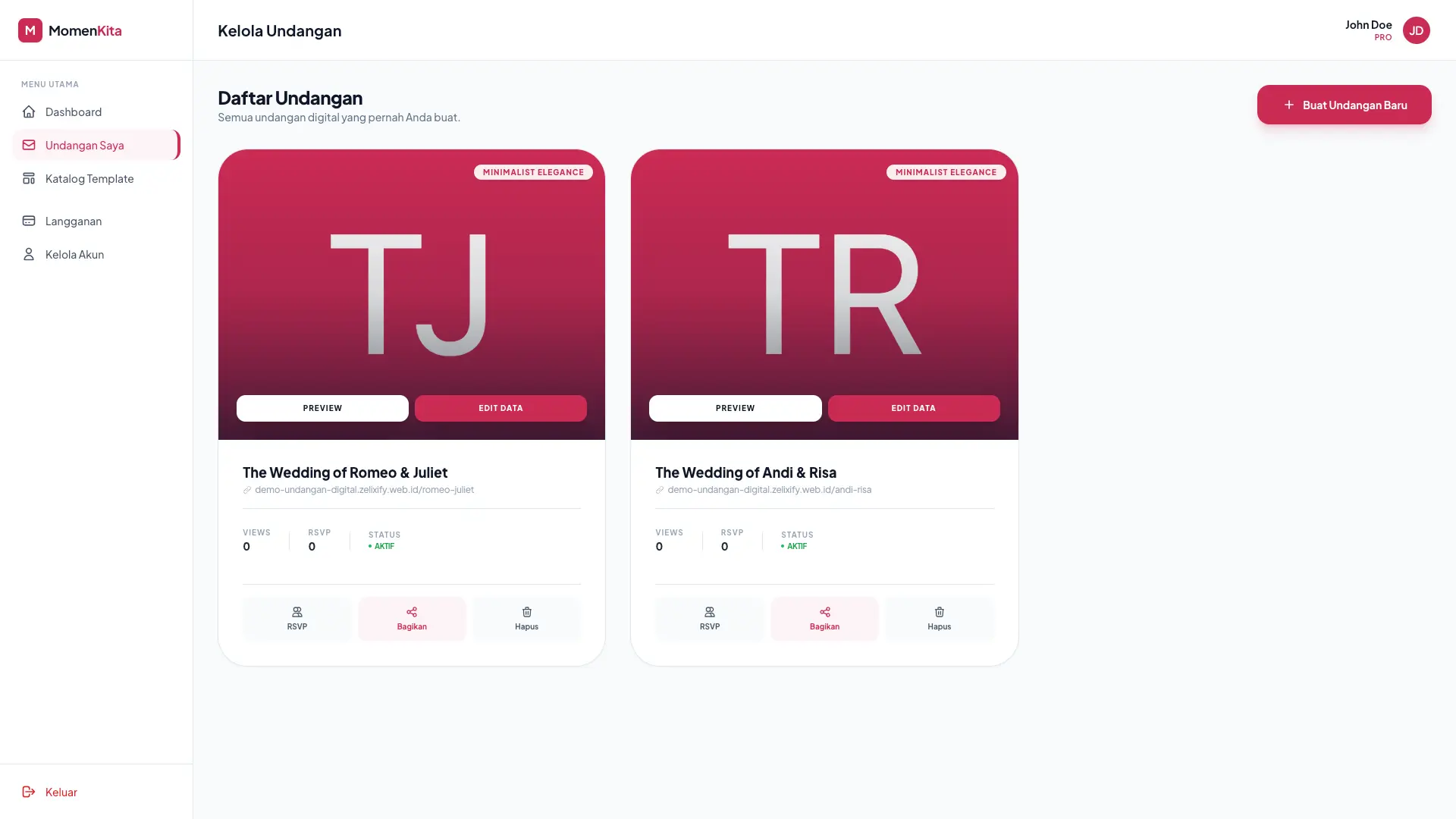 User Dashboard - Undangan