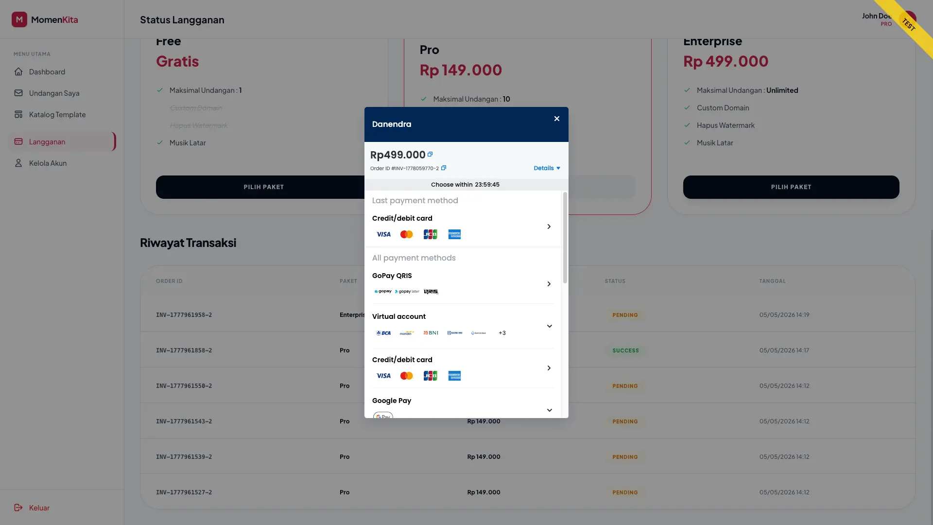 User Dashboard - Payment