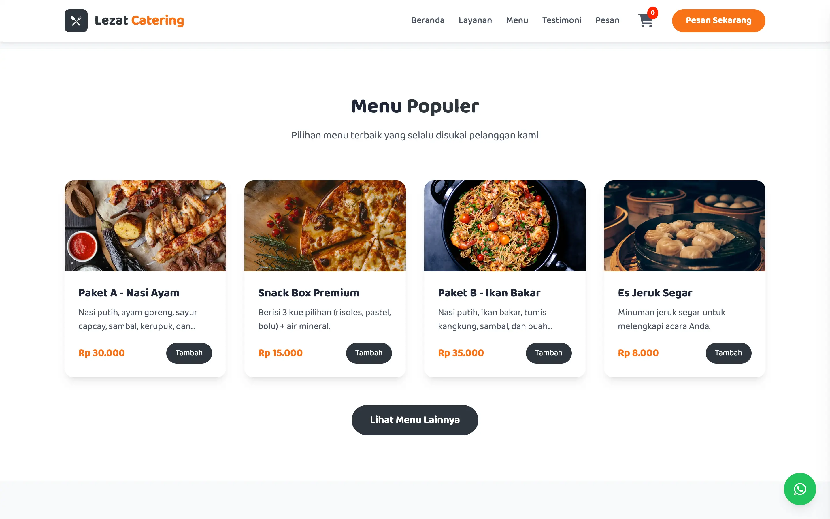Landing Page - Menu