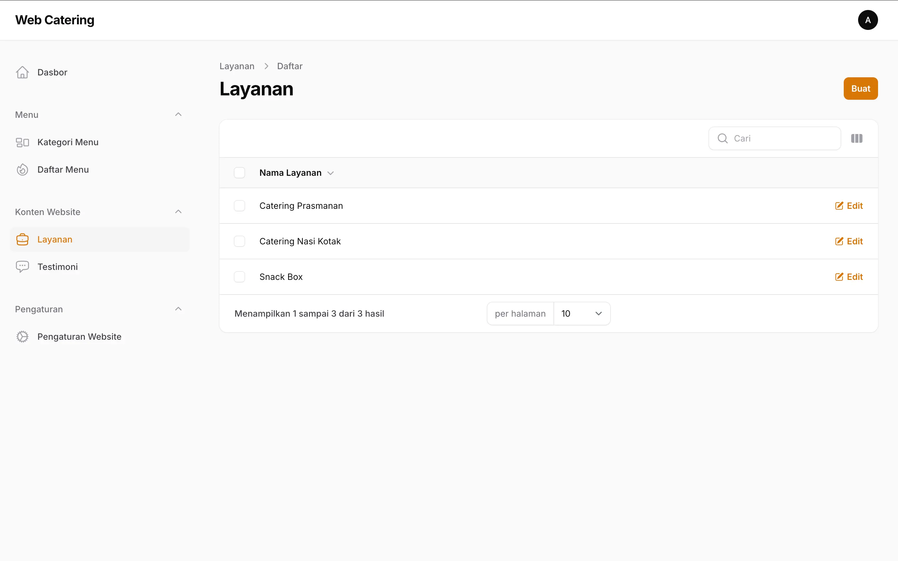 Admin Dashboard - Layanan